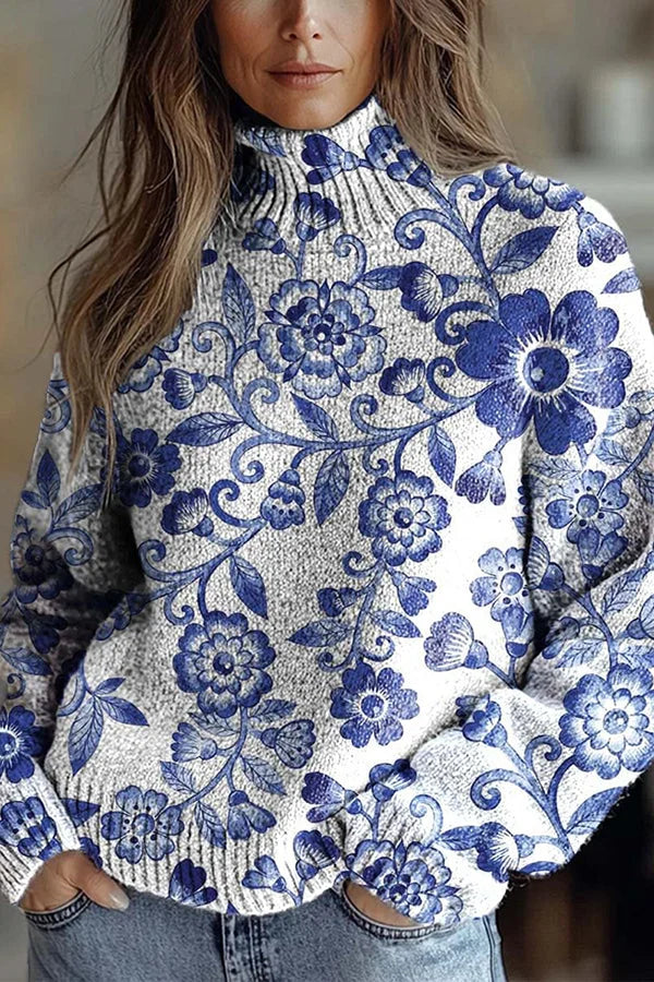 Nijole - High Neck Long Sleeved Floral Sweatshirt