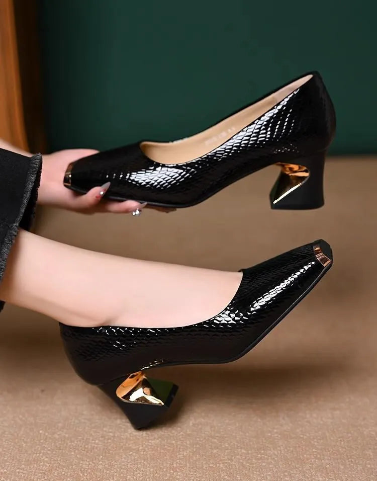 Saskiya - Snakeskin Pattern Pumps With Chunky Heel