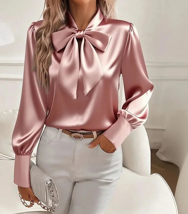 Nariyah - Satin Blouse with Long Sleeves and a Bow
