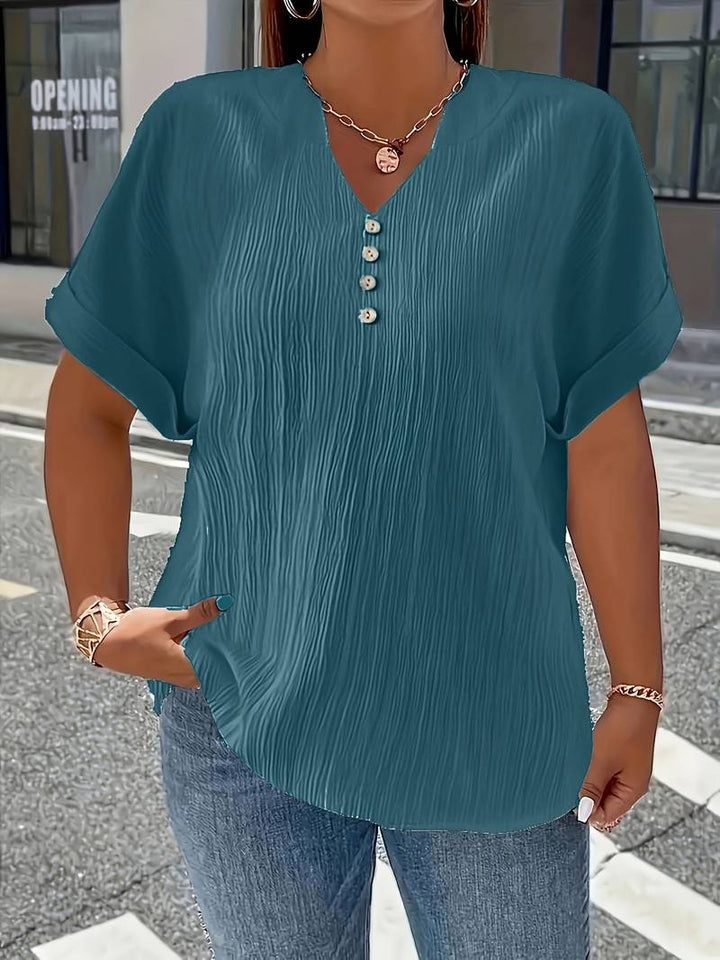 Lakmali - Textured Short Sleeve Top With V-Neck