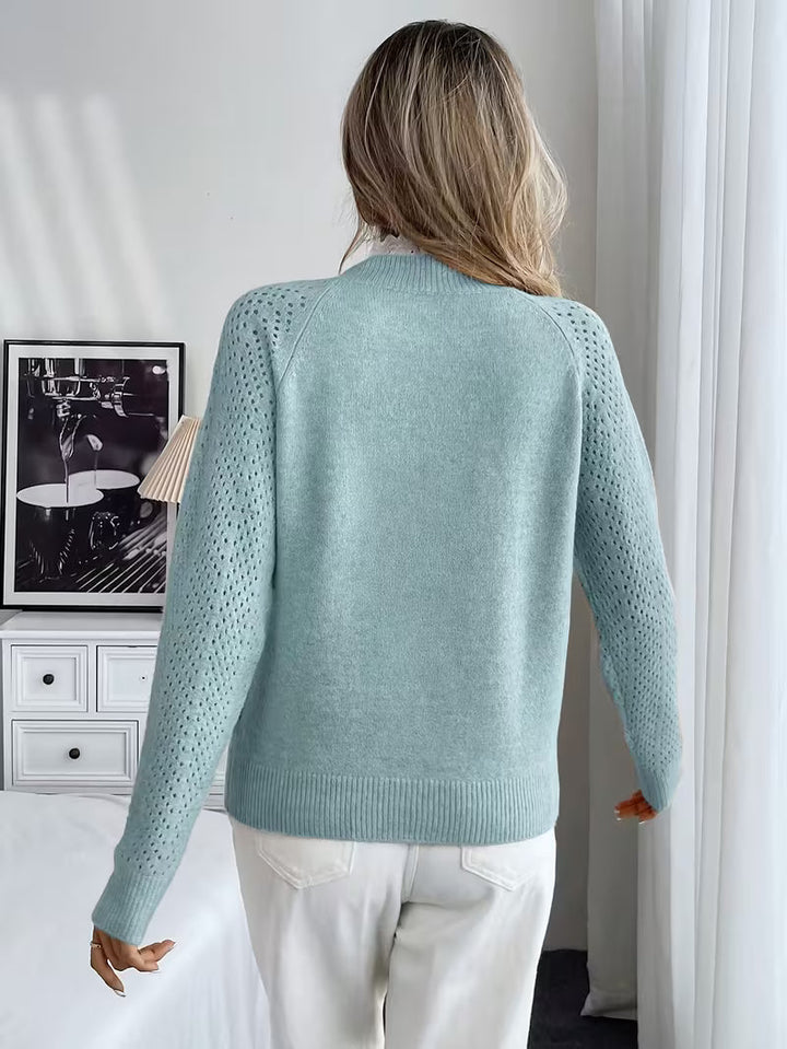 Lucrelina - Lace Round Neck Long Slevee Sweater