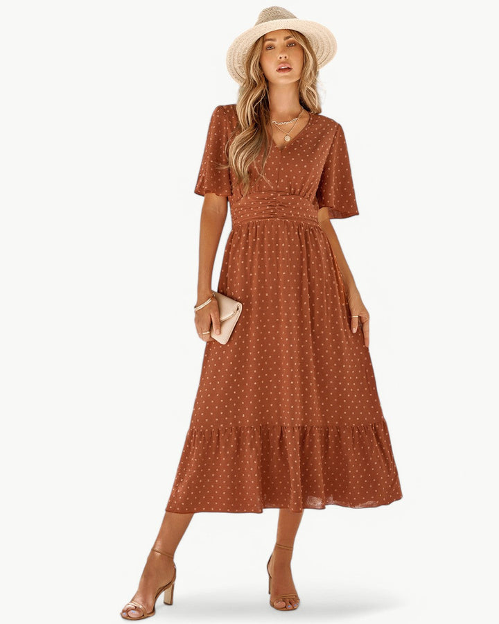 Rameena - Stylish V-Neck And Short Sleeve Dress