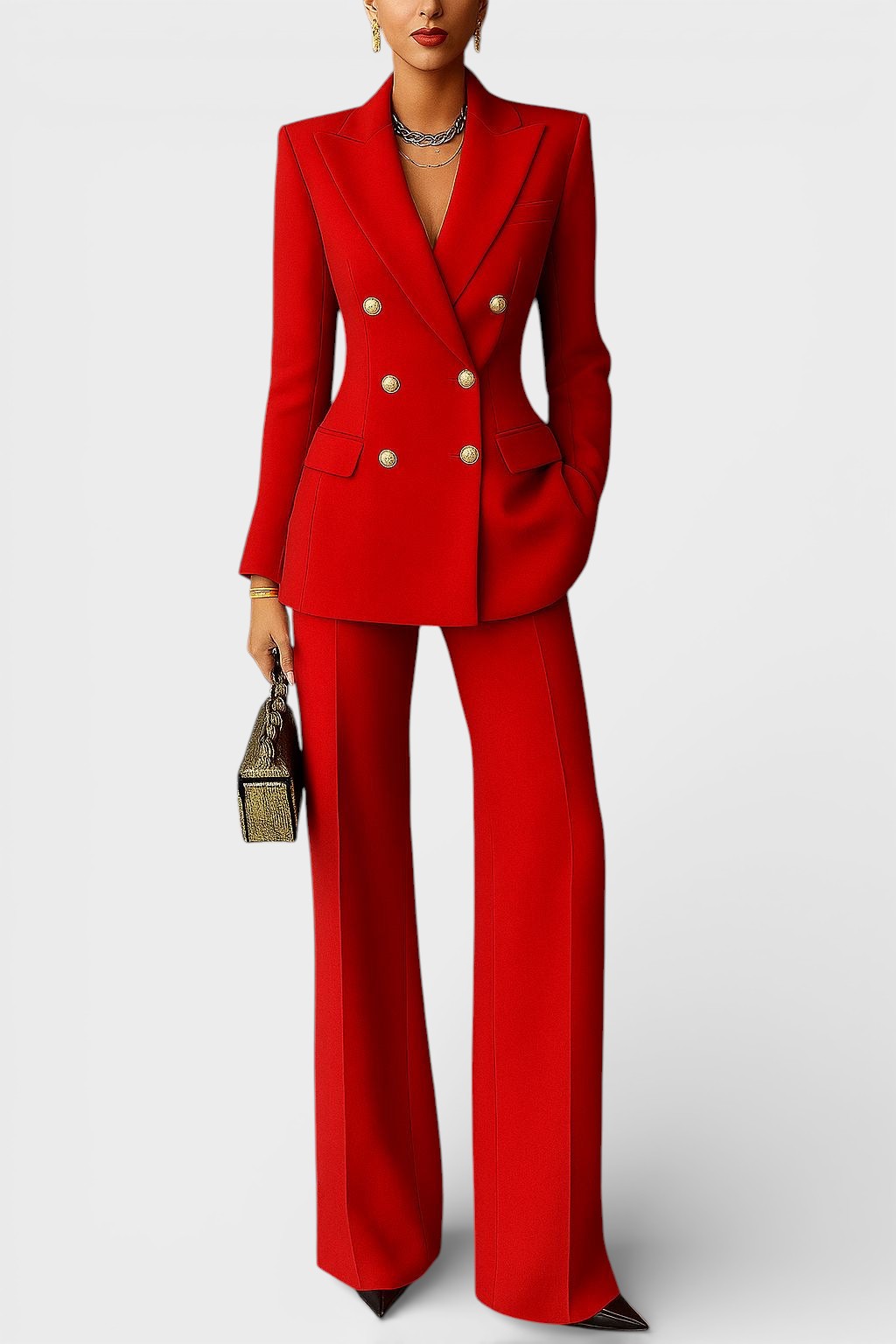 Kalyn - Double Breasted Blazer And Wide Leg Trousers