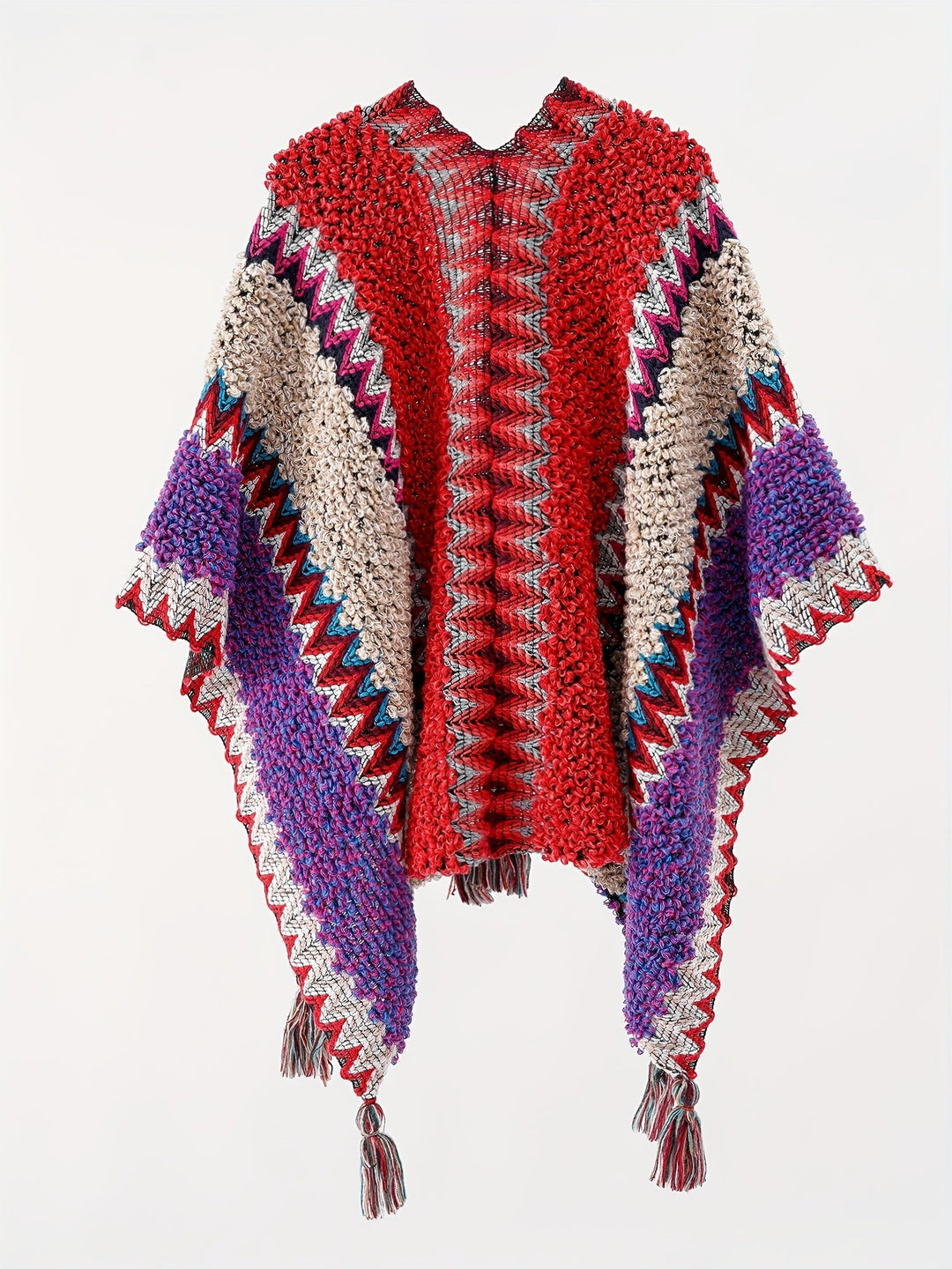 Raffalosa - Tassel Striped Blanket Cape Travel Jacket