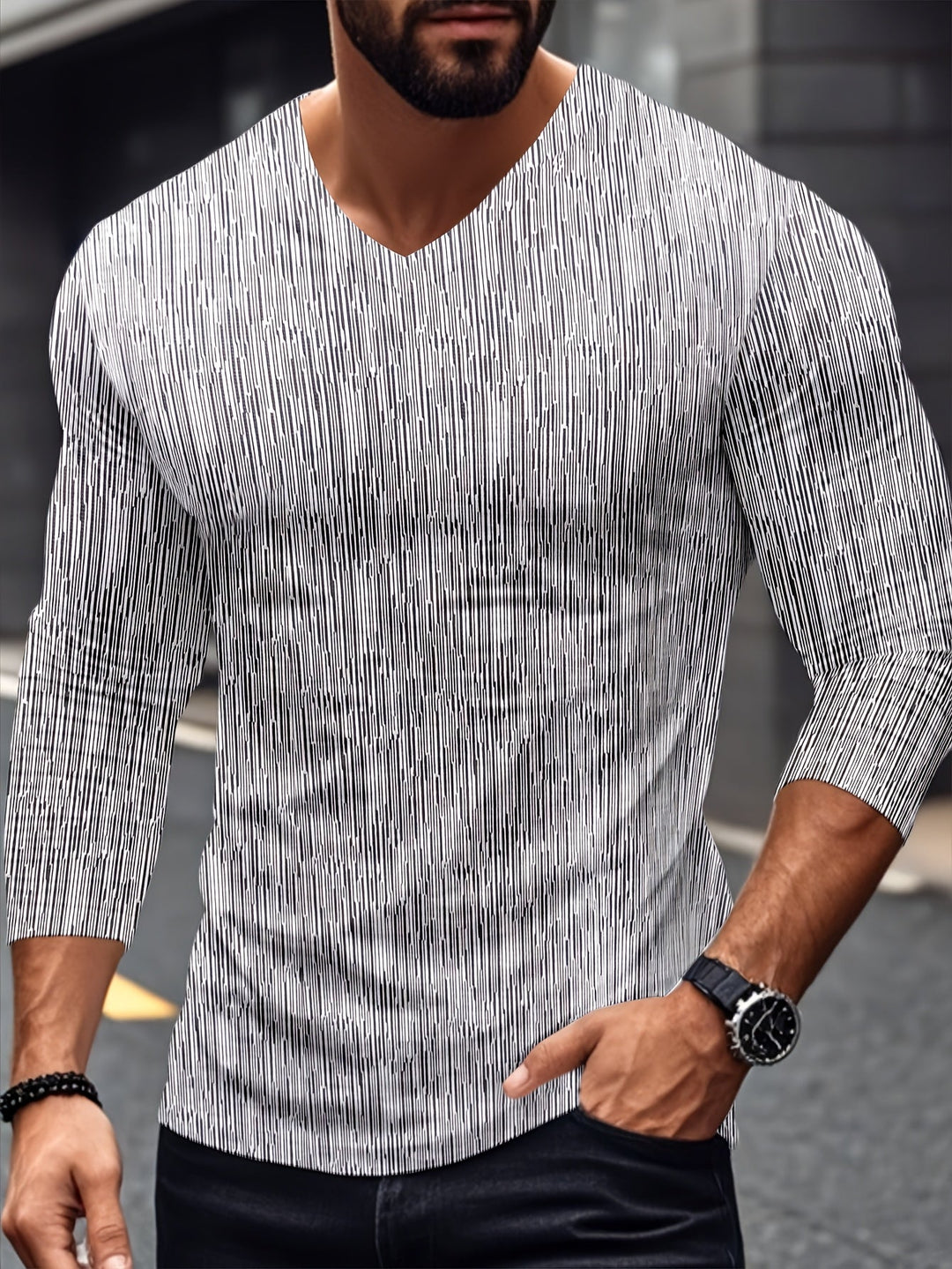 Usher - Slim Fit Long Sleeve V-Neck T-Shirt