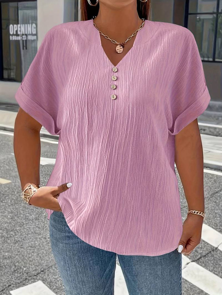Lakmali - Textured Short Sleeve Top With V-Neck