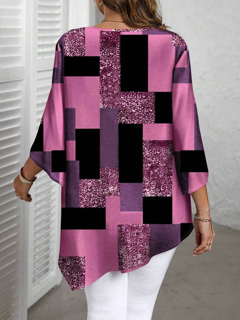 Nurit - Checkered Oversized Printed Blouse With Short Sleeve