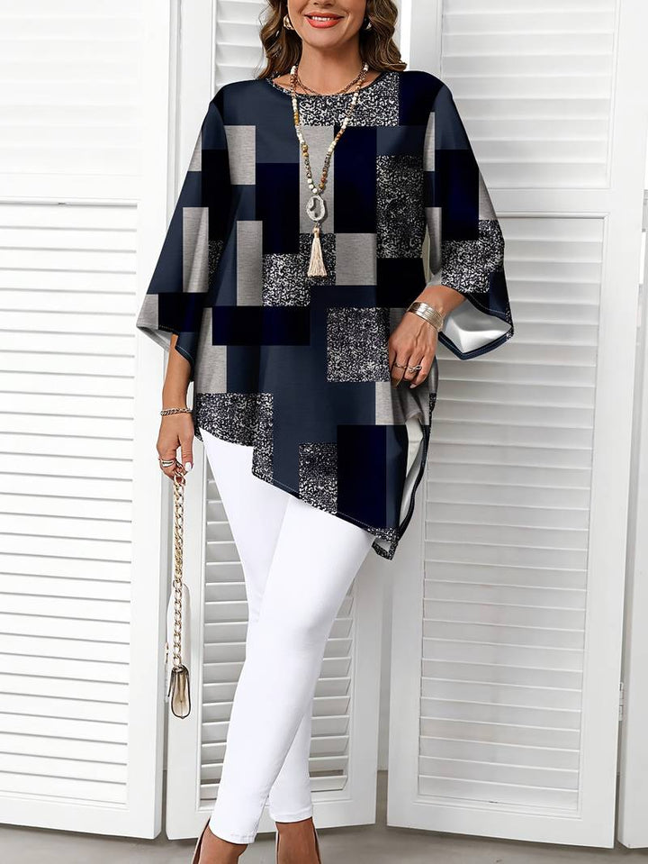 Nurit - Checkered Oversized Printed Blouse With Short Sleeve