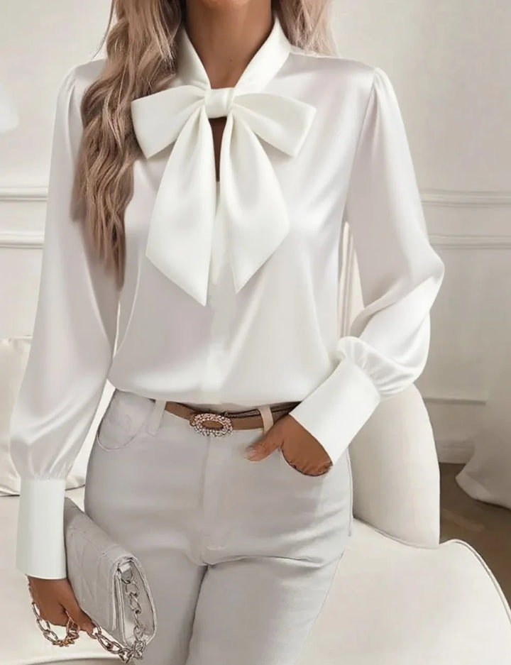 Nariyah - Satin Blouse with Long Sleeves and a Bow