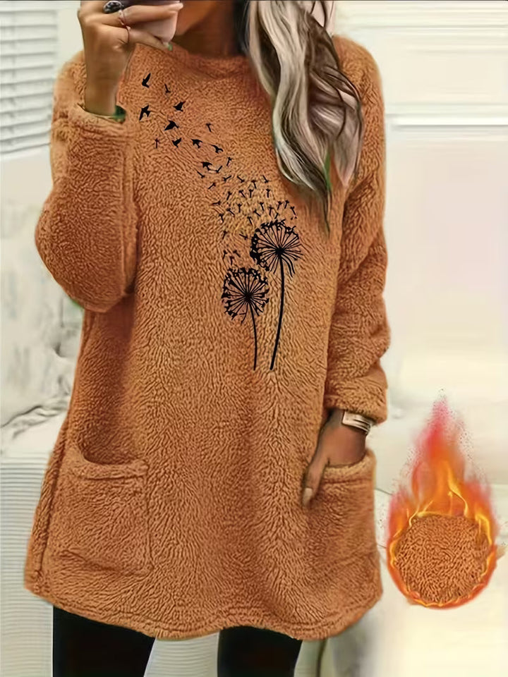 Samiora - Fleece Sweatshirt With Dandelion Print