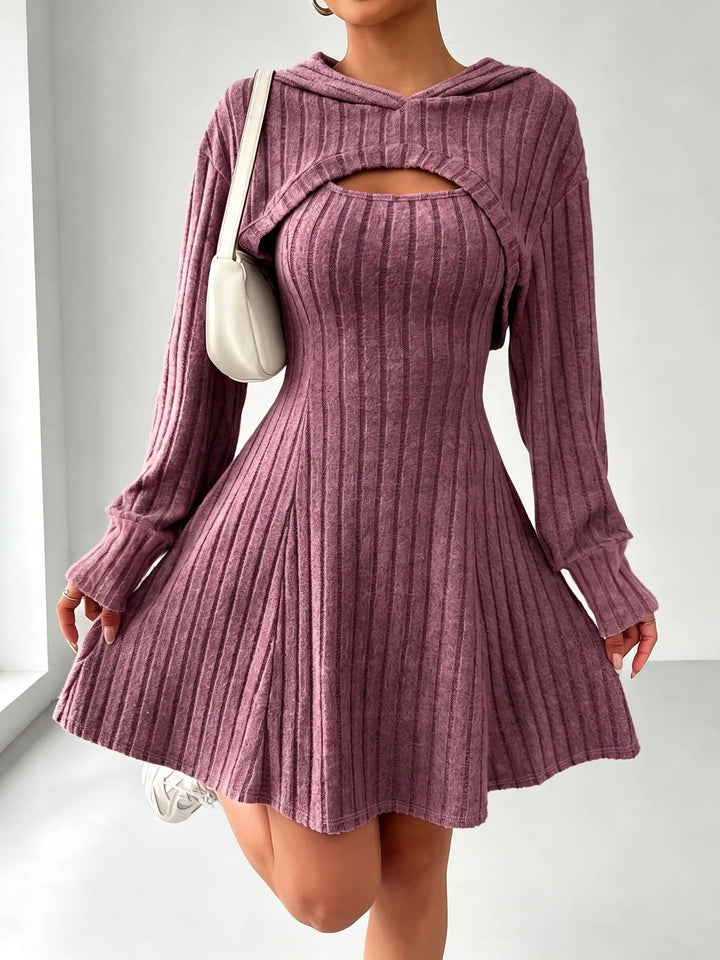 Geneeniya - Ribbed Mini Dress With Cropped Hooded Top