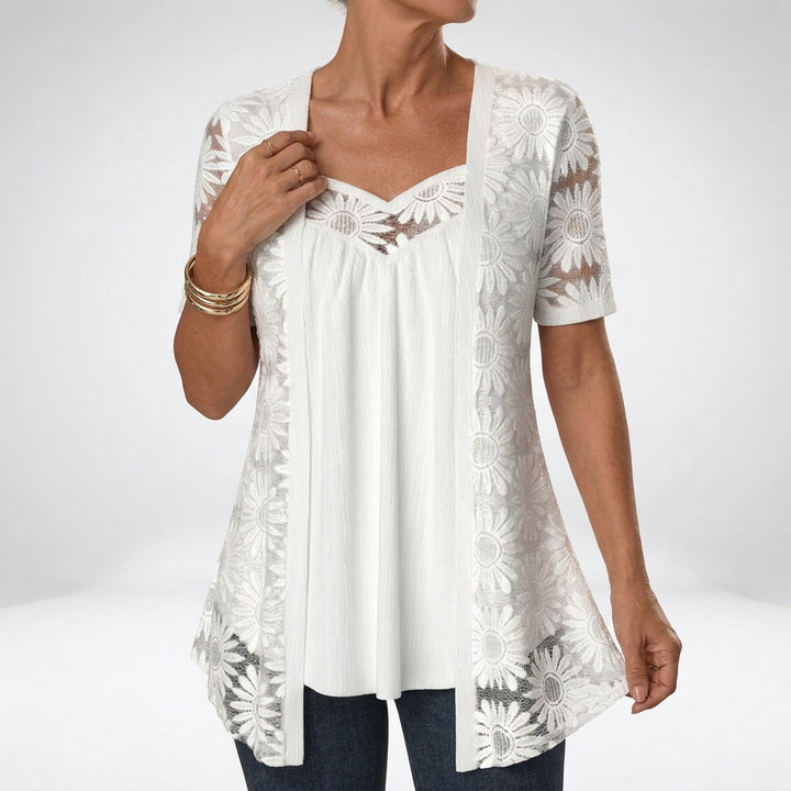 Linnia - Lace Blouse With Floral Embroidery