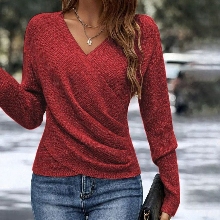 Federica - Knitted Long Sleeve Sweater With V-Neck