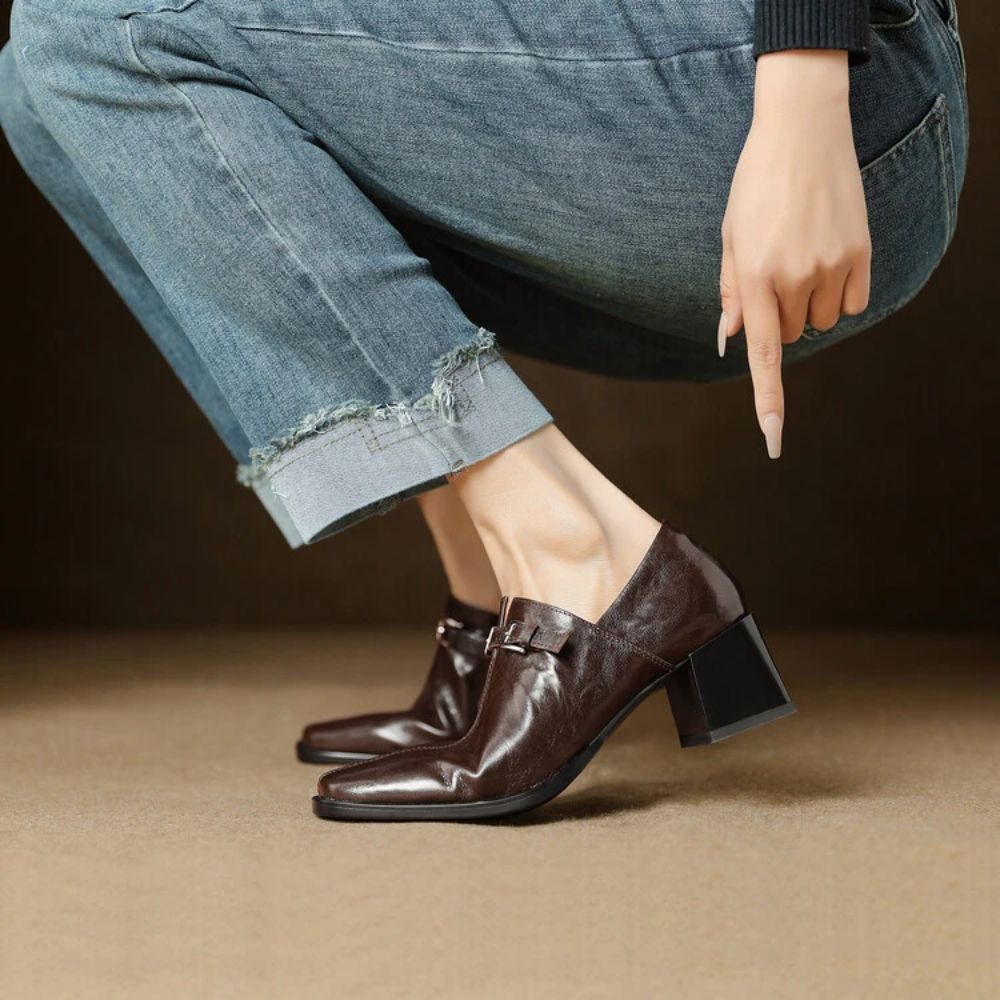 Misha - Elegant Leather Loafers with Heel