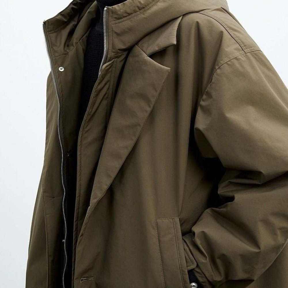 Jasmisa - Hooded Trench Coat With Lapel Collar