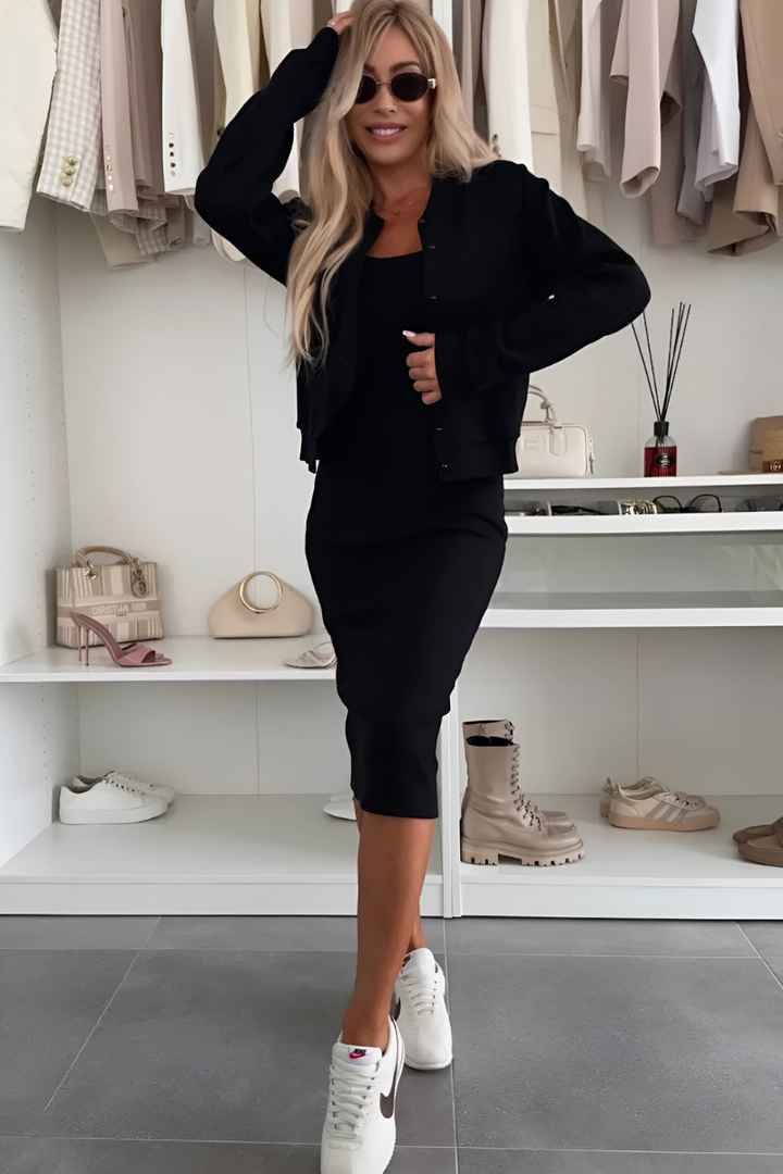 Kerensa - Casual Midi Dress With Cardigan