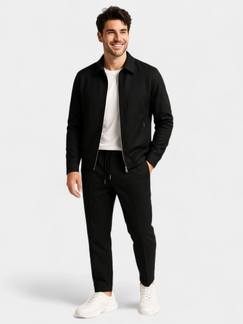 Rosaina - Textured Zip-up Jacket And Drawstring Pants Set
