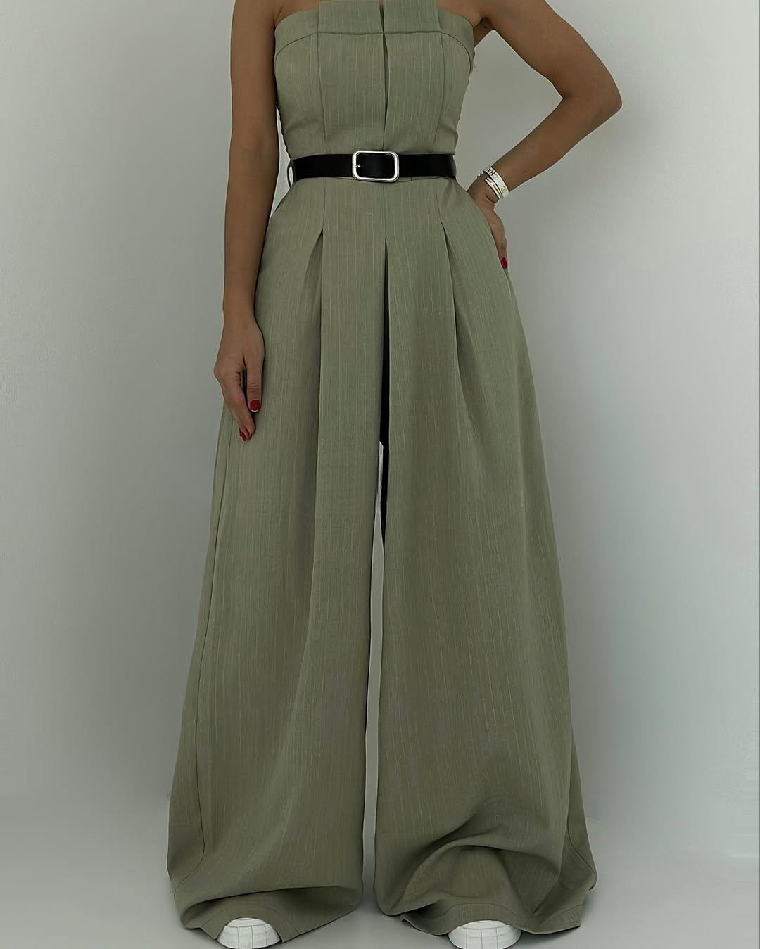 Lauralie - Strapless Jumpsuit Jacket Style Commuting Set