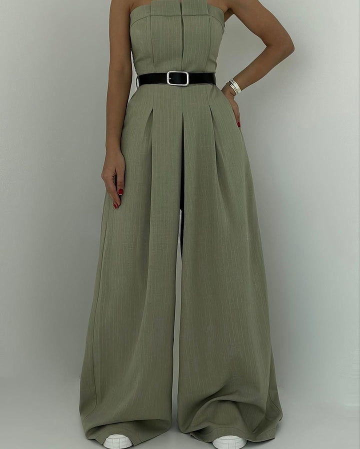 Lauralie - Strapless Jumpsuit Jacket Style Commuting Set