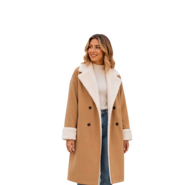 Corora - Long Coat With Fleece Collar and Cuffs