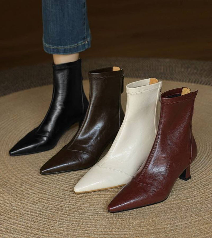Sanduni - Leather Ankle Boot With Mid-Heel