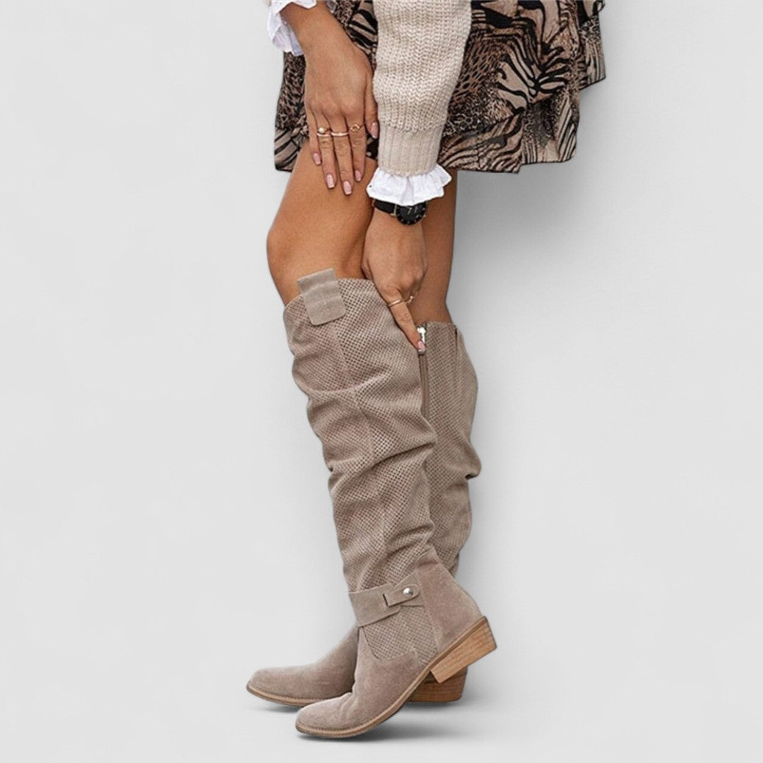 Sylvariana - Suede Knee-High Boots With Zipper