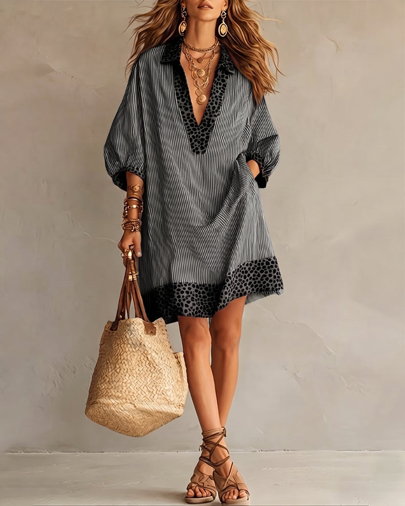 Marget - Leopard Print Panel Dress With Puff Sleeves
