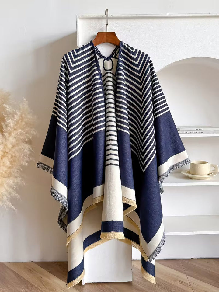 Taisija - Reversible Striped Jacquard Shawl in Faux Cashmere