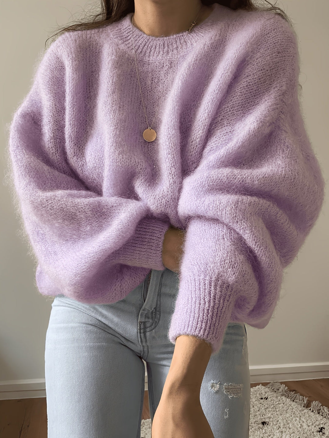 Idalyea - Knit Sweater With Round Neck And Balloon Sleeves