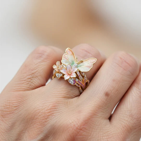 PetalWings - Nature's Sparkling Butterfly Ring with Cubic Zirconia