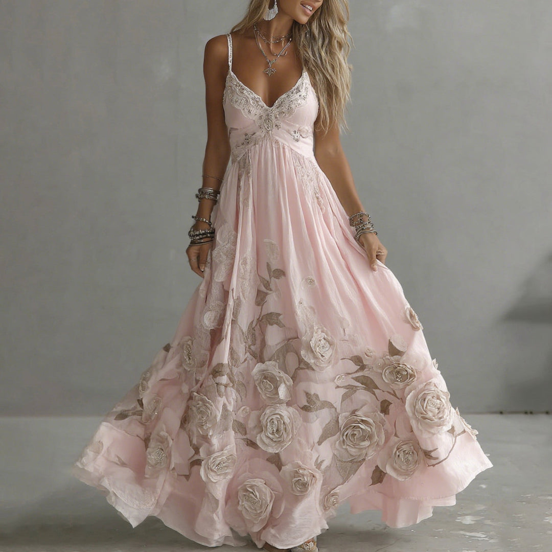 Adeluna - Maxi Dress With Vintage Rose And Embroidery
