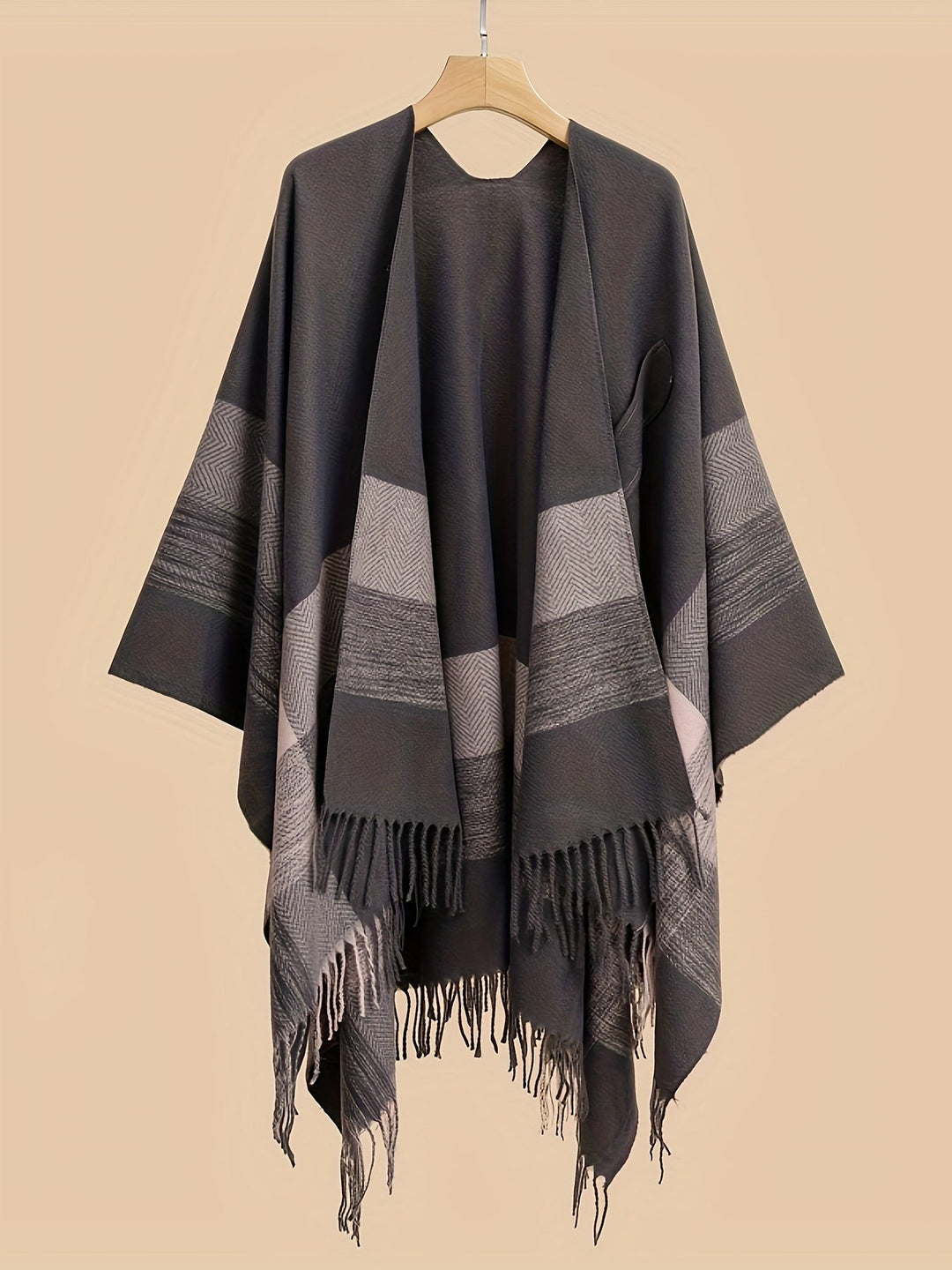 Lirelle - Geometric Pattern Fringed Poncho Shawl Wrap