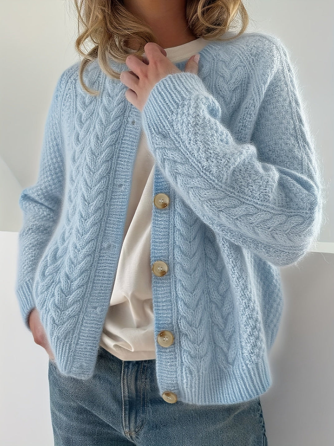 Dwina -  Cable Knitted Cardigan With Button