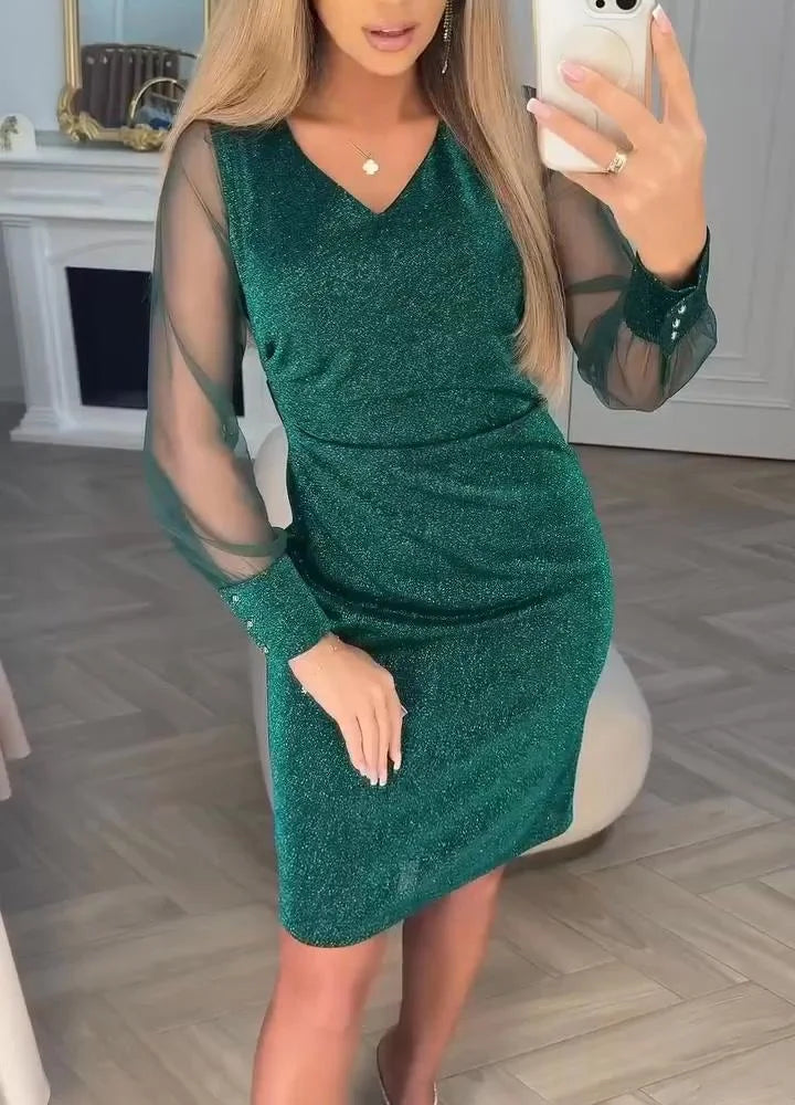 Irisa - Sparkly Patchwork Midi Dress