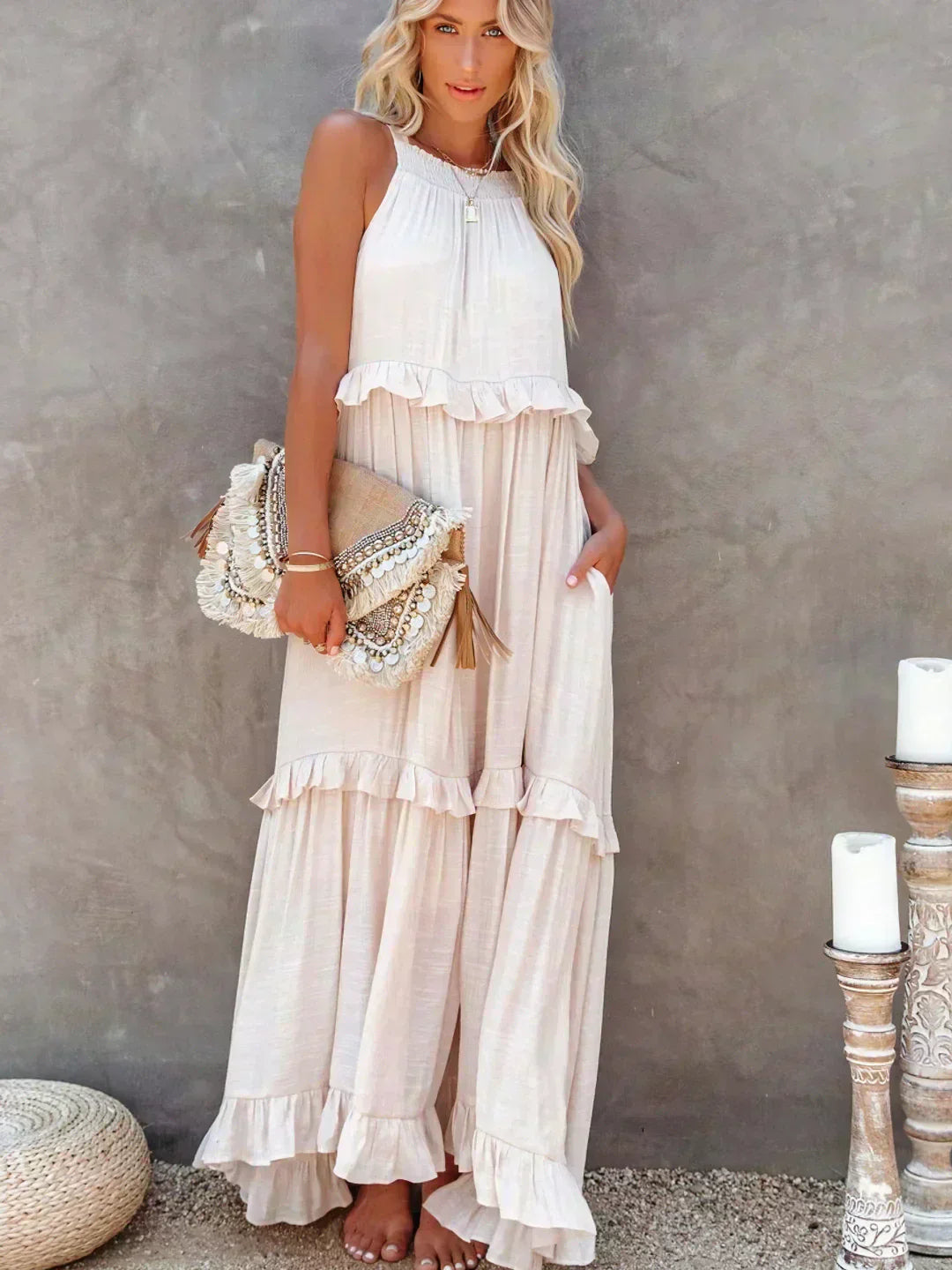 Hayley - Elegent Sleeveless Dress With Ruffle
