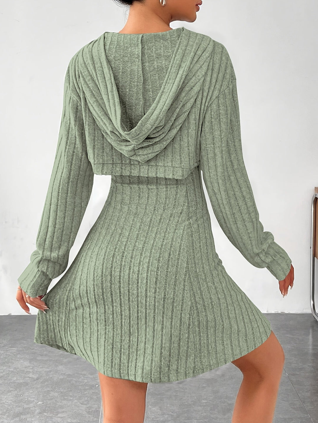 Geneeniya - Ribbed Mini Dress With Cropped Hooded Top