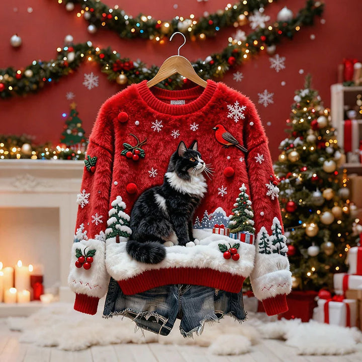 Laetitia - Christmas Sweater With a Cat Motif