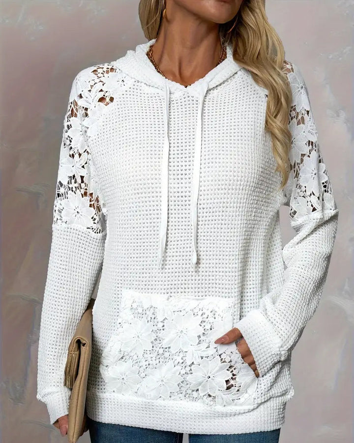 Laessa - Floral Laced Hoodie With Front Pocket