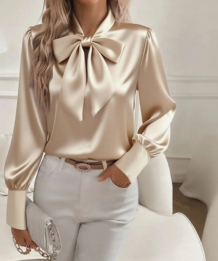 Kanikka - Satin Blouse With Bow Tie
