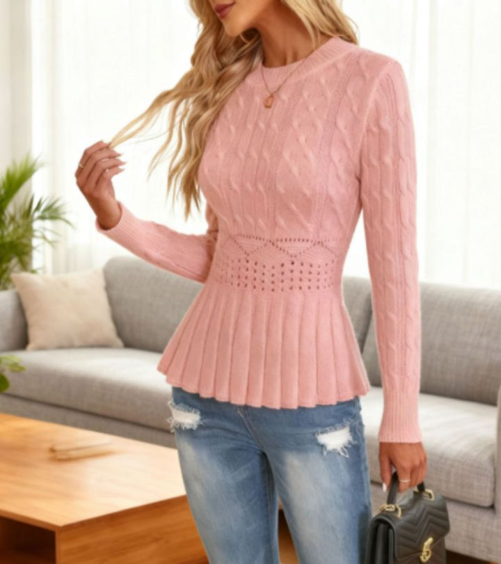 Olena - Knitted Sweater With Peplum Hem