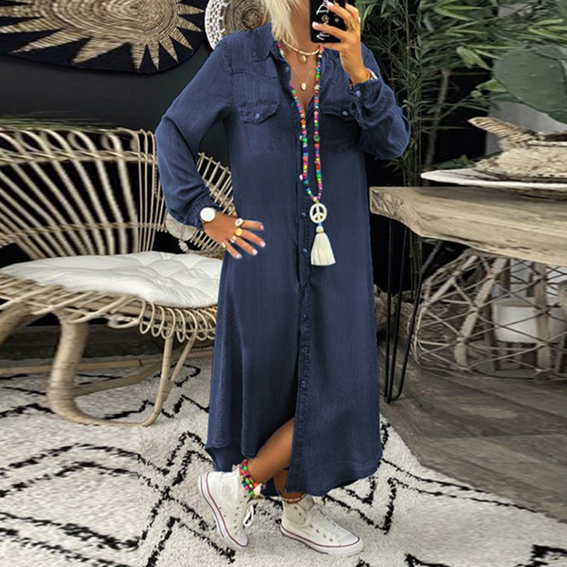 Dorota - Long Sleeved Denim Dress