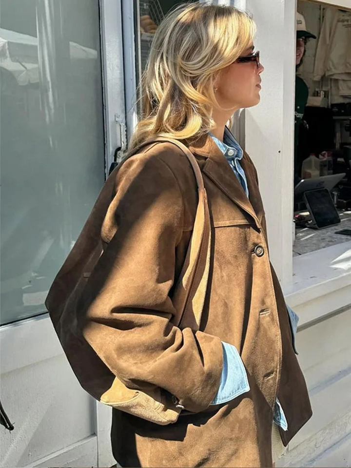 Ronia – Oversized Suede Button Up Jacket