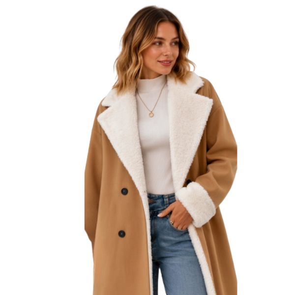 Corora - Long Coat With Fleece Collar and Cuffs