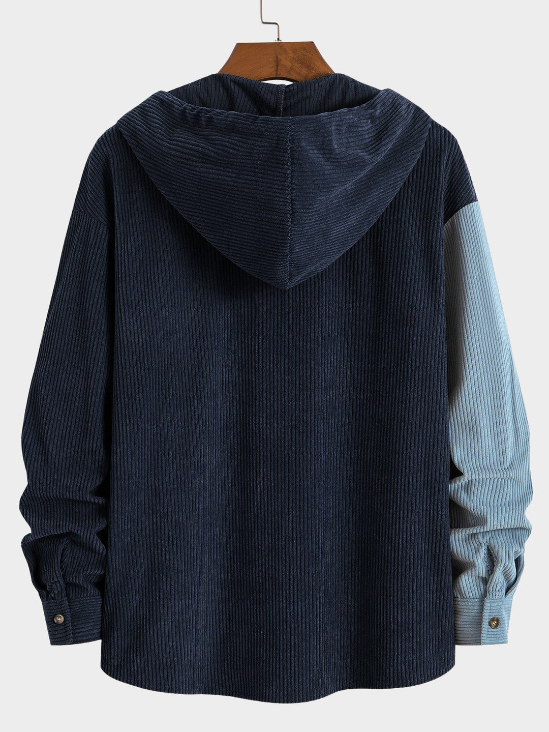 Elonzo - Colorblock Corduroy Hooded Shirt