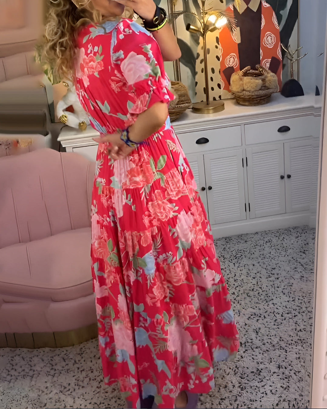 Kaela - Floral Print V-neck Pocket Dress