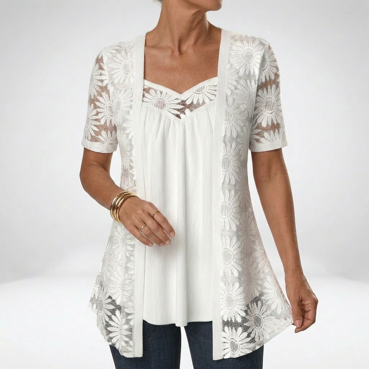Linnia - Lace Blouse With Floral Embroidery