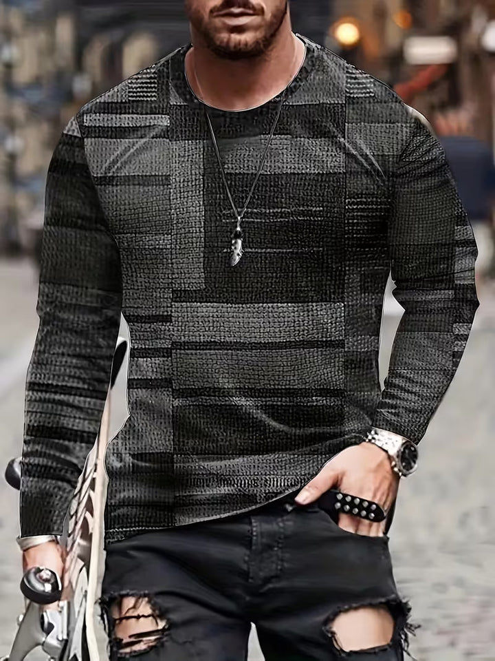 Dravric - Patchwork Geometric Print Long Sleeve Shirt