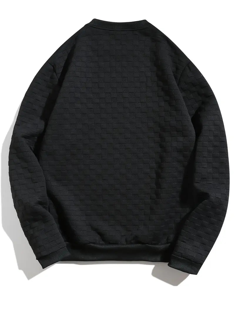 Stafford - Casual Checkered Textured Sweatshirt