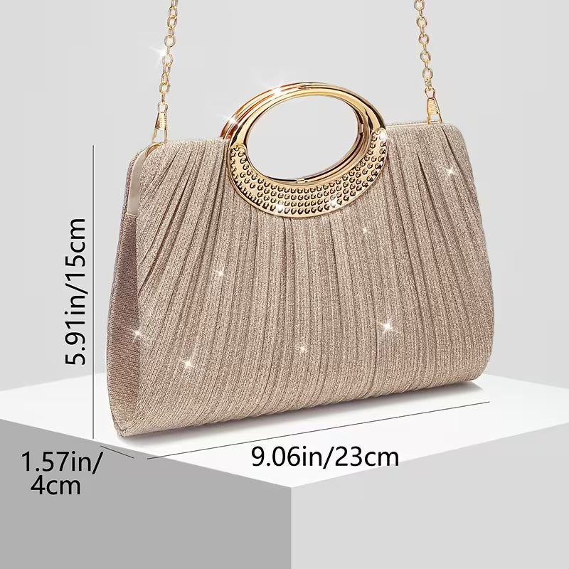 Aeroline - Shiny Round Ring Pleated Handbag