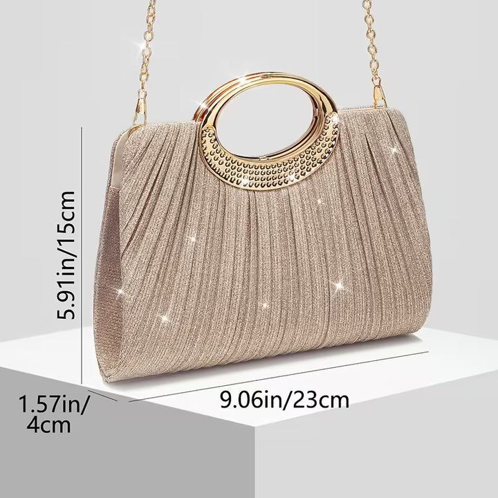 Aeroline - Shiny Round Ring Pleated Handbag